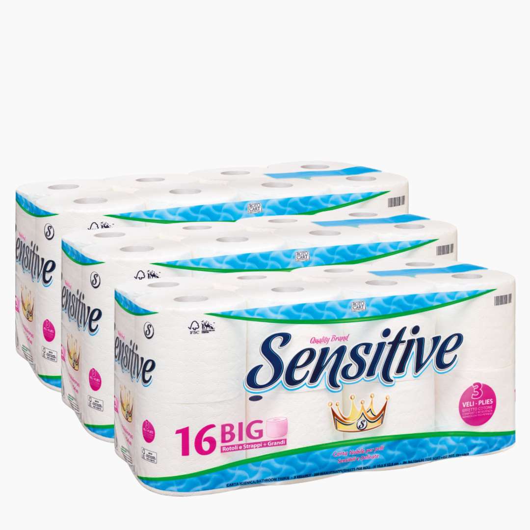 Sensitive toaletni papir 3-slojni SET 3 x 16 rolic