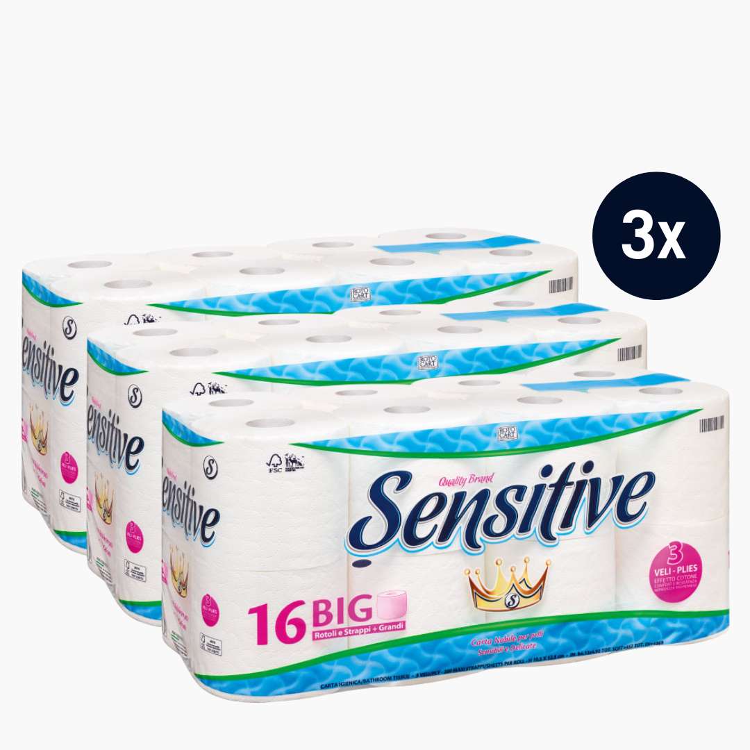 Sensitive toaletni papir 3-slojni SET 3 x 16 rolic